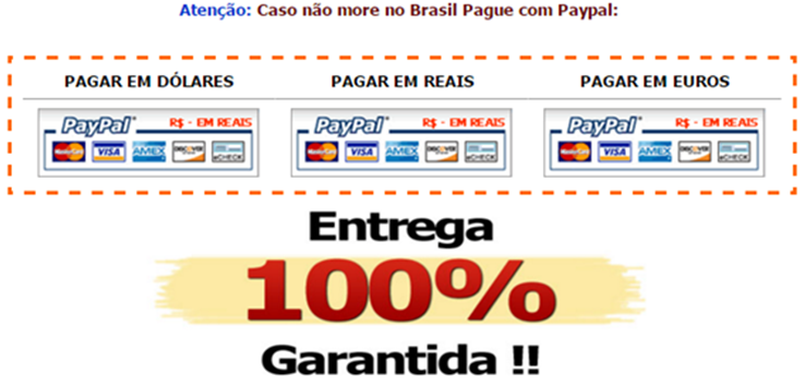 Página com opção de pagamento internacional com Paypal